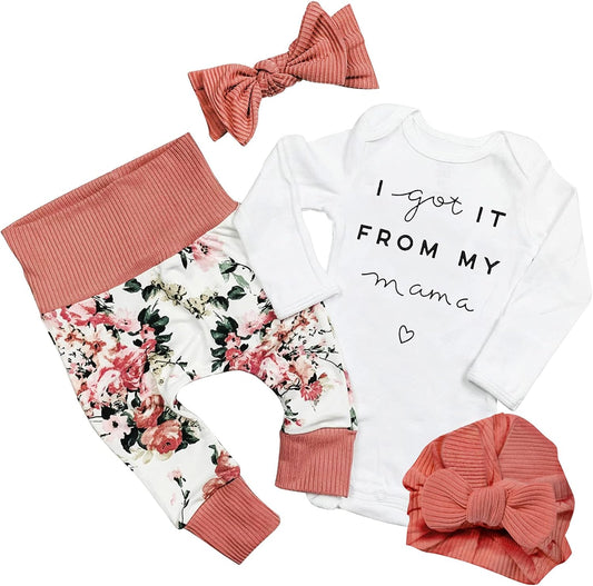 Newborn Infant Baby Girl 4PCS Clothes Romper Pants Set Floral Autumn Outfits Cute Baby Clothes Girl