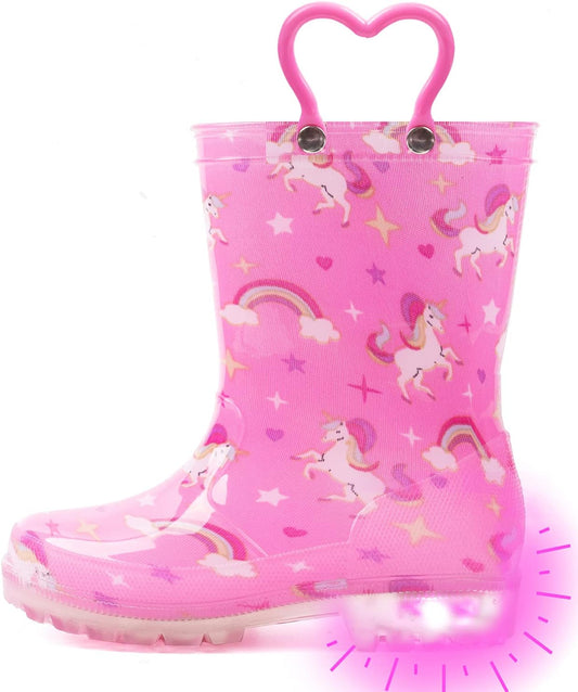 Toddler Kids Adorable Lightwight Waterproof Rain Boots Light up by Steps