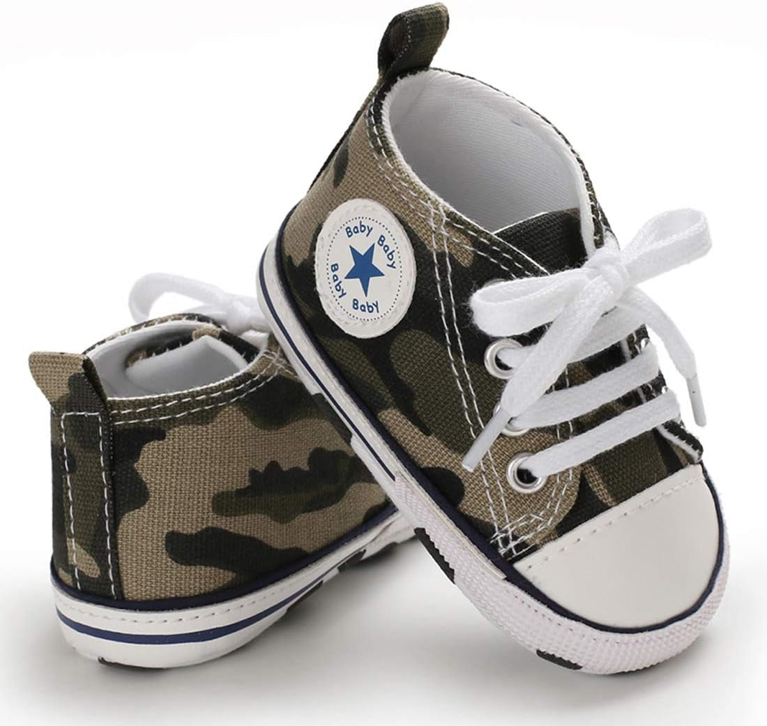 Unisex Baby Boy Girl Canvas Sneaker Soft Sole Infant Lace up Newborn Ankle Toddler First Walkers Crib Shoes