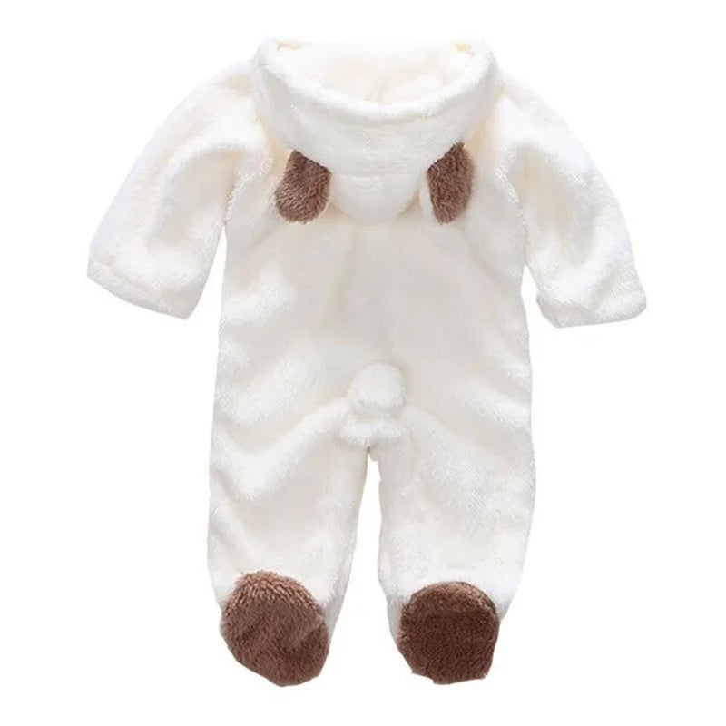 Winter Baby Boys Girls Rompers Newborn Coral Fleece Cartoon Overalls Infant Solid Color Jumpsuit Cute Animal Warm Autumn Costume